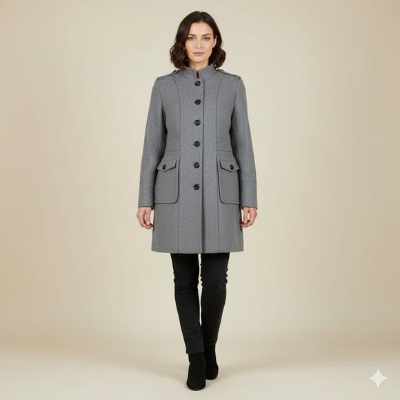 Worthington Vintage Y2K Gray Military Wool Coat M - Picture 1 of 15